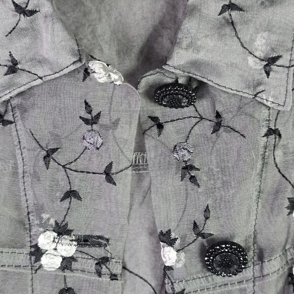 Angel Pie Sheer Silk Embroidered Floral Cropped Jacket M L Fairycore Vintage Y2K - Picture 8 of 12